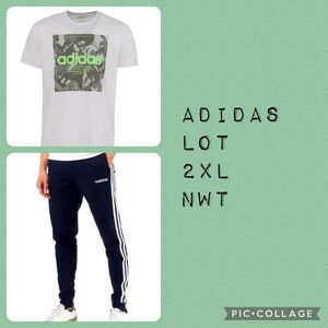 Adidas Men’s Set Shirt and Fleece Joggers 2XL Lot NWT